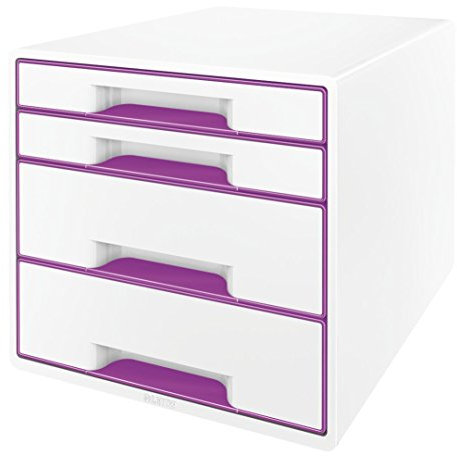 Leitz 52131062 Wow Cube Schubladenbox (Polystyrol) 4 Schubladen perlweiß/violett