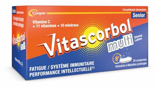 VITASCORBOL - Complément alimentaire senior à base de vitamine C - Fatigue, système immunitaire - Programme 30 jours - 30 comprimés tricouche à libération prolongée