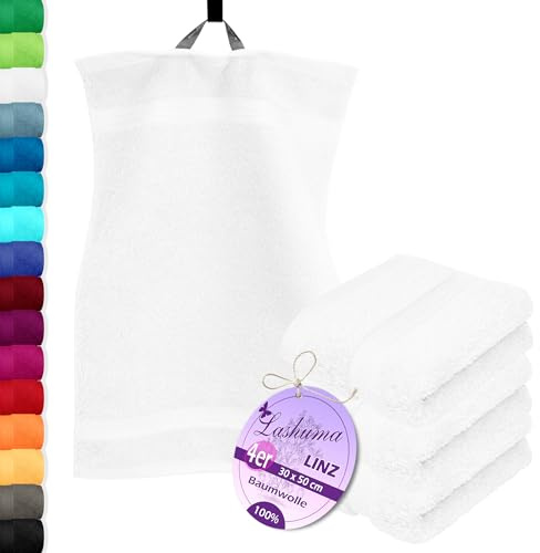 Lashuma 4er Premium Handtuchset Weiß, Linz kleine Frottee Gästetücher 30x50 cm