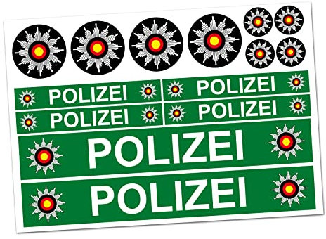 6 x Polizei Aufkleber Sticker für Auto Boot Caravan Bus Bike Fahrrad Dreirad Rutschauto Spielauto Modellbau Helm RC Car Plakette (R023 Grün)
