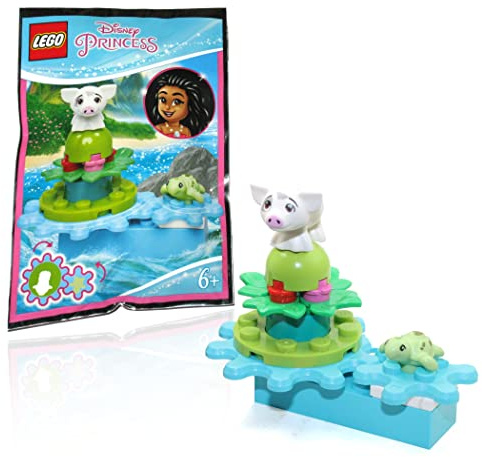 LEGO Disney Princess Moana Minifigur - Tanzende Pua das Schwein und Babyschildkröte auf drehendem Blumenbeet, Folienpackung