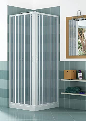 Cabina de ducha esquinera de 70 x 80 cm con 2 puertas de fuelle de PVC H185 Caldoni Manen Blanco
