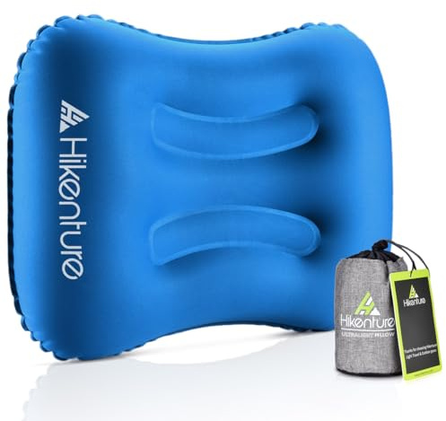 Hikenture, cuscino gonfiabile, cuscino da viaggio leggero, comodo, da campeggio, per esterni, portatile, per escursioni, trekking – in aereo, auto, spiaggia, ufficio (blu verde arancione), DARK BLUE
