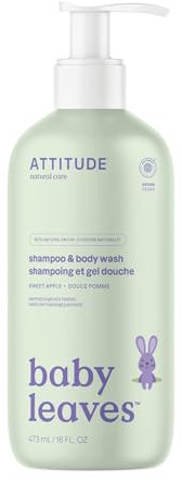 ATTITUDE 2in1 Hair Shampoo and Body Wash for Baby, Plant and Mineral-Based Gentle Formula, EWG Verified, Vegan Baby Products, Sweet Apple, 473 mL