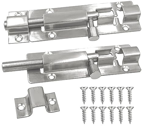BuxiuGK 2 Stück Türriegel Edelstahl 34x100mm mit Schrauben Tür Riegel Schiebeschloss Einfache Montage Zubehör für Verriegelung für Türen,Silber