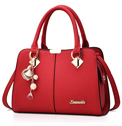 NICOLE & DORIS Damen Handtasche Mittelgross Elegant Handtaschen Mode Umhängetasche Henkeltaschen PU Leder Alltags Schultertasche mit Quasten Anhänger