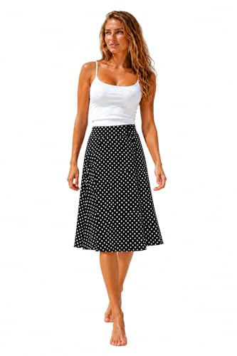 Van Der Rich ® - Jupe Fleurie avec Taille elastiquée - Femme (Noir Fleur 1 Pois, L-XL)