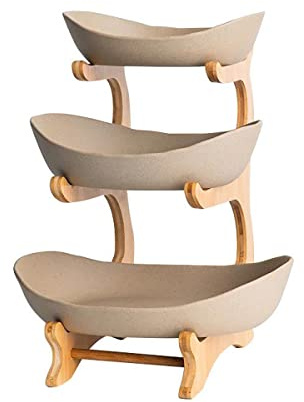 3 Tier Fruit Basket, Ceramic Fruit Bowl for Kitchen Counter, Home Fruit Bowl Set with Holder for Fruit Veggies Tray Snacks Nuts Bread Candy Storage Holder (Porcelain)