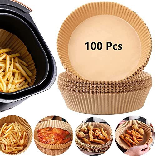 Backpapier für Heißluftfritteuse,100 Stück Backpapier Airfryer Rund Antihaft-Einweg Wasserdicht Ölfest Pergamentpapier Backpapier für Bratpfanne, Ofen,Mikrowelle Und HeißLuftfritteuse (16cm)