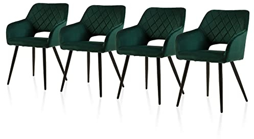 TUKAILAI Esszimmerstühle 4er Set aus Samt, Küchenstuhl Polsterstuhl mit Offener Rückenlehne,Armlehnen,Gepolstertem Sitz, Metallbeinen, Stühle für Wohnzimmer,Esszimmer,Küche (4, Grün)