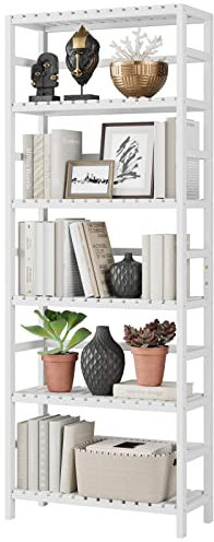 Bamjoy Bücherregal, 6 Etagen, Bambusregal, verstellbare Aufbewahrungsregale, freistehend, hohes Regal, Pflanzenständer für Badezimmer, Zuhause, Büro, Küche, Wohnzimmer, 23,6 x 10,2 x 63,4 cm (B x T x