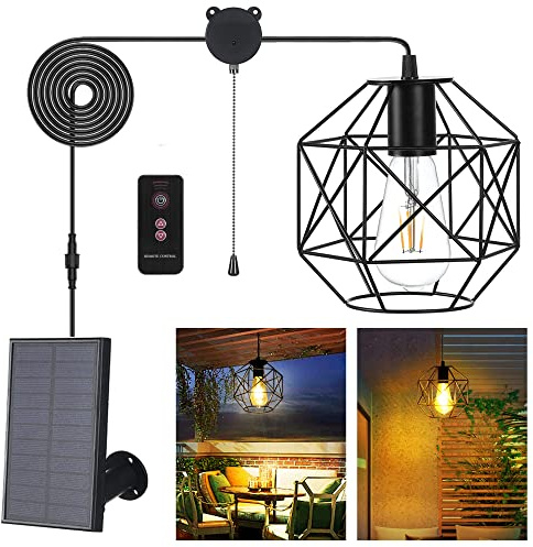 GOSUNWEY Solar Pendant Light - Outdoor/Indoor Solar Chandelier with Pull Cord, Perfect for Home, Chicken Coop, Porch, Barn, Greenhouse, Patio, Garden