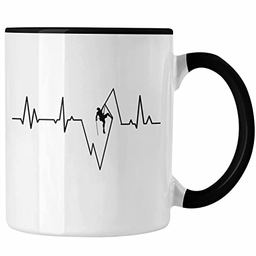 Trendation - Klettern Tasse Geschenk Outdoor Klettern Geschenkidee für Kletterer Herzschlag Grafik (Schwarz)