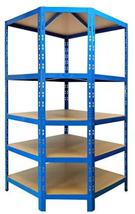 KARAT Schwerlastregal Eckregal Metallregal für Lager Regalsystem - Kellerregal - Steckregal - Werkstattregal aus Stahl Metall - 5 verstellbare Böden 180 H x 90 x 42 cm Tief (Blau)