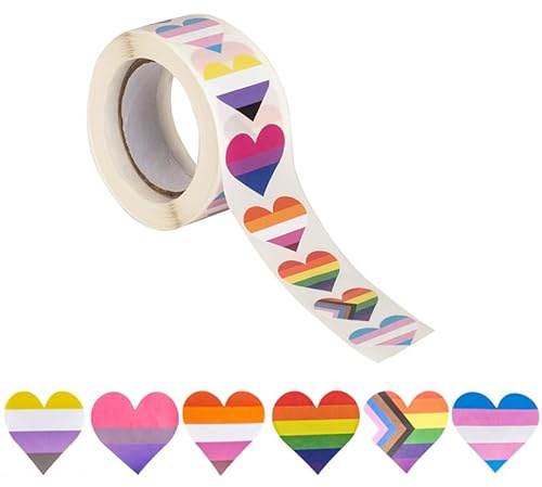 Mix Pride Heart Stickers for LGBTQ Pride Parades and Events Rainbow Flag Heart Shaped Stickers on a Roll