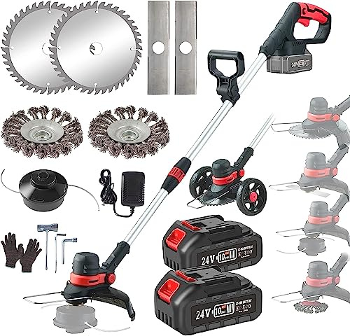LLCDZR Débroussailleuse sans Fil avec 2 Batteries Et Chargeur Débroussailleuse À Lame Métallique avec Bobine De Brosse Métallique Débroussailleuse De Jardin sans Fil/Coupe-Herbe/Bordure De Pelouse