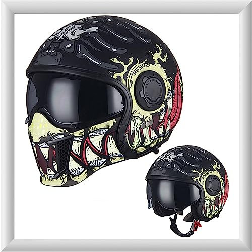 WYXAXNM Motorrad Jethelm für Damen und Herren mit Doppelvisier - Vintage Motorradhelm Integralhelme mit ECE 22.05 Zulassung - Abnehmbares Kinn - Modularer Halboffener Helm - Coole Persönlichkeit