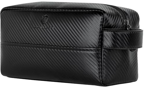 VON HEESEN Kulturbeutel Leder Kulturtasche für Herren & Damen - Echtleder Necessaire ideal zum Reisen - Waschtasche und Kosmetiktasche mit einem Hauptfach Carbon-schwarz, groß