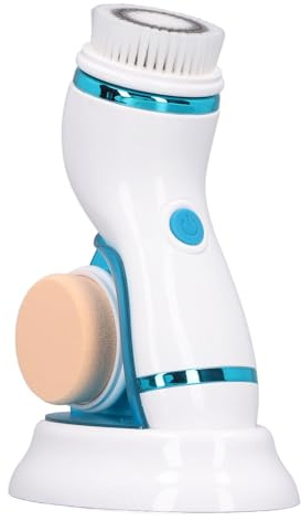 Spazzola per la Pulizia del Viso, Massaggio Vibrante 4 in 1, Spazzola per la Pulizia del Viso Ricaricabile a 2 velocità con 3 Testine di Ricambio per l'uso in Viaggio (BLUE)