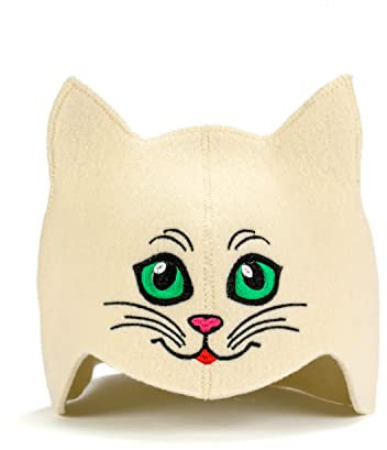 SAUNA GURU Green-Eyed Kitten, 100% Organic Wool Felt Sauna Cap, Banya Hat Sauna Hair Protector, Sauna Accessories Embroidered Hat, Sauna Accessory, Sauna Gifts for Men and Women, Russian Sauna Hat