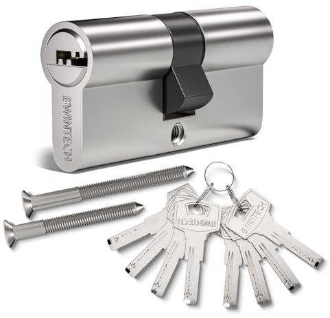 Bwintech 60mm(30/30) Serrure à cylindre européen en alliage de nickel et zinc, serrure à barillet, clé avec 8 clés à fossettes horizontales