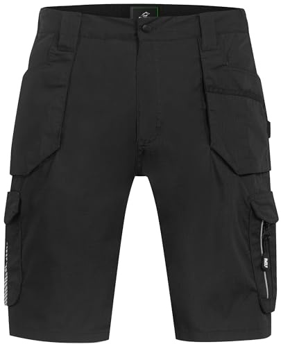 BWOLF Drift Pantalones cortos de trabajo para hombre, pantalones cortos de trabajo, pantalones cortos de trabajo, tejido ripstop con muchos bolsillos, Negro , M
