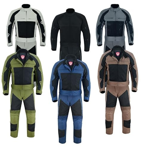 warrior gears Mens Air Mesh and 600D Cordura Textile Motorcycle Suit CE Armoured Motorbike Jackets and Trouser with Mesh and Waterproof Lining, Black - Jacket: M | Trouser: 32 W / 33 L