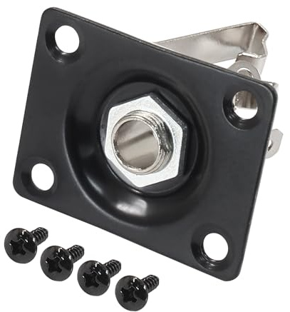 Murtenze Rectangular Metal 1/4 Output Jack Plate Input Jack Socket, Black Electric Bass Guitars Plug Guitar Input Jack Plate Electric Guitar Parts Replacement with Screws