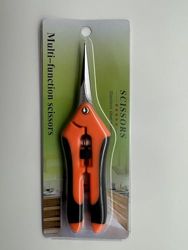 Pflanzenschere, Ernteschere, Trimmschere, Ernten, Trimmen, 420, Blütenschere, Blumenschere, Gartenschere, Blattschere, Präzisions-Pflanzen-Schere (Orange - gebogene Klinge)