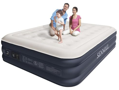 SENNOUL Air Mattress Queen with Built in Pump, Inflatable Mattress Blow Up Mattress 16 Raised Comfort,Upgraded Surface Portable Bed, Air Bed for Home, Guest, Camping, Colchone Inflable, 650 lbs
