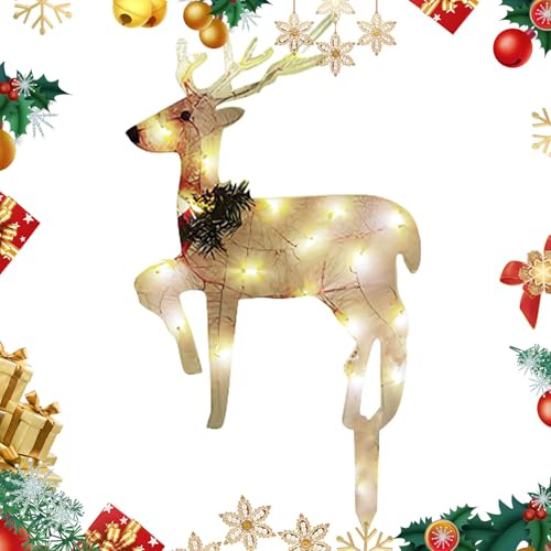 Cartelli Natalizi Da Cortile Decorazioni Natalizie per Esterni a Forma di Renna con Lampada Natale per Giardino per Decorazioni Vacanza Natale Prato