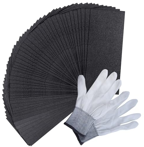 LEONTOOL 57 PCS Sand Paper Sandpaper Sheets 60 to 2000 Assorted Grit Sanding Paper 9 x 3.6 Inch Wet Dry Sandpaper for Wood Furniture Finishing, Metal Sanding and Automotive Polishing, with Gloves