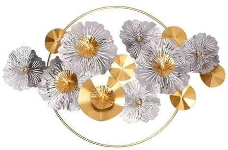 SYLUOQP Wanddeko Metall, Wandschmuck Metall Wanddekoration Modernes Ginkgo Verlässt, Metallbild Wandrelief, 3D Hängende Skulptur Dekorationen Für Wohnzimmer,75 * 65cm