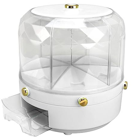 Rotatable Grains Storage Box, 6 Grid 6KG 360 Degree Rotating Rice Dispenser, Rice Grain Container, for Rice Beans Grains Household Kitchen (White)