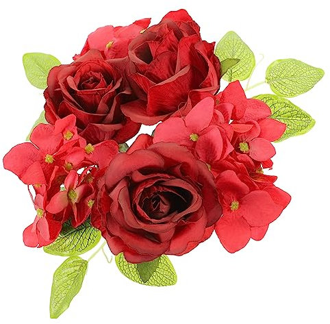 STOBAZA 3stücke Künstlicher Blumenkerzenring Mit Rosen Und Hortensien-Design Dekorativer Kerzenkranz Für Hochzeits Und Tischdekoration Für Romantische Anlässe Und Feierlichkeiten