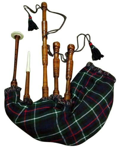 Juego de gaita escocesa con cubierta de tartán Mackenzie | Palisandro con acabado natural, accesorios completos | Libro de tutores gratis y bolsa - Madera completa de palisandro