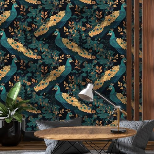 Carta da parati autoadesiva con uccelli, verde, 44 x 300 cm, carta da parati verde, autoadesiva, per bagno, soggiorno, camera da letto