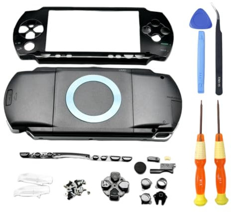 Hzxkqmil Kit Guscio di Ricambio Scocca Custodia Completa Piastre di Copertura Cover Accessori + Set di Viti a Bottone per Sony PSP 1000 PSP1000 Console (Nero)