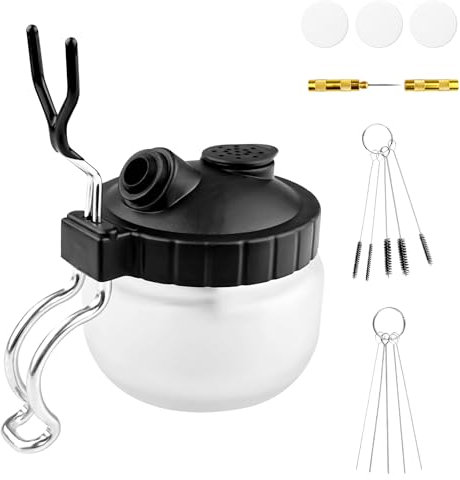 Labmilon Airbrush Zubehör, Airbrush-Reinigungsset, Airbrush Reinigungsbehälter, Airbrush Cleaning Pot Kit, Reinigungstopf mit Halter, 5 Reinigungsnadeln, 5 Reinigungsbürsten, Reinigungswerkzeug-Set