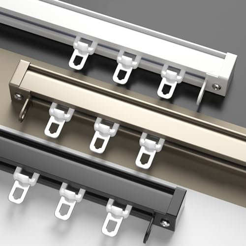 Robuste Deckenschiene, 1 m, 1,2 m, 1,5 m, 2 m, 2,4 m, 3 m, 4 m, 5 m, 6 m, Gardinenstange, Wandmontage, Aluminium-Vorhangschiene für Raumteiler (Schwarz, 1 m)