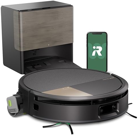 iRobot Roomba Max 705 Combo + Base AutoWash, Rouleau serpillière PowerSpin, Protection du Rouleau, Deux brosses, Vidage Automatique, Séchage du Rouleau à l’air Chaud, évite Les Objets, LiDAR, Noir