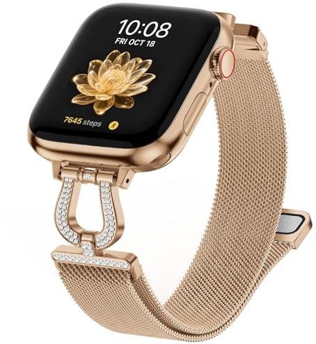 Fullmosa Bracelet Métallique Compatible avec Bracelet Apple Watch 42mm(S11/10) 40mm 41mm 38mm Aimantée Élégant Milanaise Fermoir à voile pour iWatch SE3/2/1 Séries 11 10 9 8 7 6 5 4 3 2 1，Or Rose