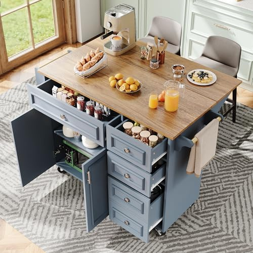 boorbin Isola della cucina (110 × 45 – 75 × 92 cm), moderna mobili da cucina, mobile da cucina, carrello da portata rimovibile, carrello da pranzo con motivo vintage, armadio a buffet, tavolo da