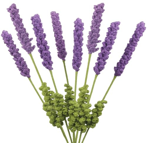 CEWUDA 8 Stück Gehäkelte Blumen Häkeln Blumenstrauß Künstliche Lila Lavendel Kunstblumen Bouquet Häkelblume Handgefertigter Blumenstrauss für Frauen Freunde Muttertag Valentinstag Geburtstag