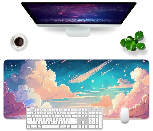 WYDUCVI Pink And Blue Mouse Mat Large Gaming Mouse Mat XL Cute Desk Mat 31.5x11.8x0.12 inch keyboard Mouse Pad (Meteor)