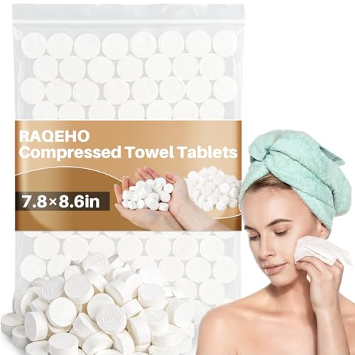 RAQEHO 180 Compressed Towel Tablets - Disposable Face Towel Washcloths Travel Towel Fast Drying Lightweight for Adult Camping Hiking Facial Mini Makeup Wipe Coin Tissues Travel Hotel Cleaning Supplies