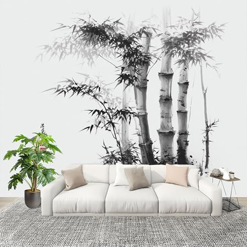 Decoración del hogar Fotomural 200x140cm Pintura A Tinta Del Bosque De Bambú Papel Pintado Panorámico ExtraíBle Para Despegar Y Pegar En Blanco Y Negro Para salón Dormitorios,Comedores HD Papel Tapiz