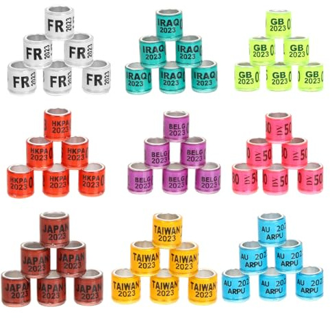 MUELODSIC Lot de 100 Bagues de Pattes de Pigeon en Aluminium Léger Anneaux Numérotés Multicolores pour Identification Adaptées aux Pigeons Voyageurs et Oiseaux Couleur Couleur Aléatoire