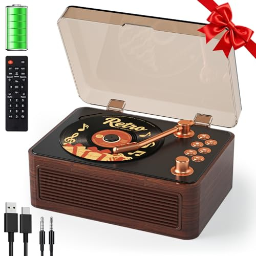 Gueray Tragbarer CD Player Bluetooth mit Lautsprecher & Radio Walnussholz | CD-Player mit Fernbedienung Unterstützt USB/AUX Wiedergabe Kopfhöreranschluss