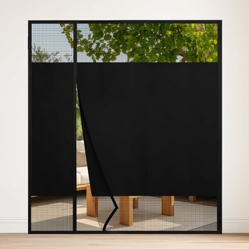 Magnetic Screen Door Fit Door Size 72 x 80 Inch with Privacy Protection Blackout, Screen Size 74 x 81 Strong Magnets Mesh Wide Left Right Side Opening for Patio, Sliding Entrances and Balconies